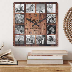 Horloge Carrée Photo de Custom Family Rustic Farmhouse Love Scrip