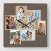 Horloge Carrée Photo de famille Collage du grain de bois Frontièr (Front)
