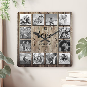 Horloge Carrée Photo de famille personnalisée Rustic Farmhouse Lo