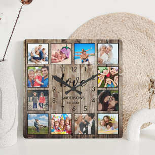 Horloge Carrée Photo de famille personnalisée Rustic Farmhouse Lo
