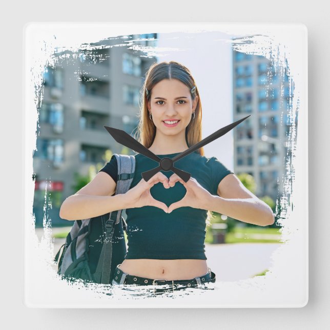 Horloge Carrée Photo de la frontière moderne Grunge (Recto)