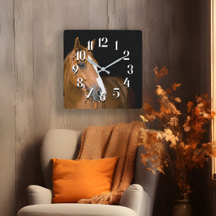 Horloge Carrée Photo de Quarter Horse brun et blanc numéroté