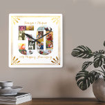 Horloge Carrée Photo du 50e anniversaire du Mariage Gold Art déco<br><div class="desc">Créez votre propre horloge murale unique 50e anniversaire de Mariage avec quelques-unes de vos photos préférées des 50 dernières années. Cet élégant design blanc et or présente un collage photo en forme de 50 avec un cadre de style art déco et une typographie de script ornée. Le collage photo contient...</div>