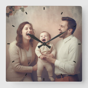 Horloge Carrée Photo Famille Moderne Mint Simple Lovely Carré Cad