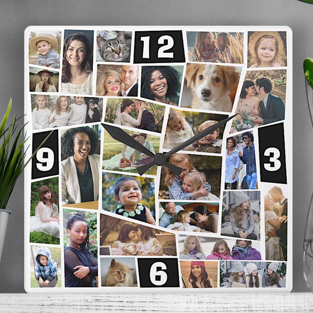 Horloge Carrée Photo Family Collage 29 Cut Out Pics Easy Template (Créateur téléchargé)