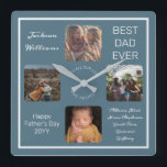 Horloge Carrée Photo Fathers Day Best Dad Ever Blue Four<br><div class="desc">Show Dad you treasure him for Father's Day with this Four Photo bleue design featuring your Dad's name, the texte "Best Dad Ever", and room for a unique message below with typed signatures in scritext and the occasion and year. Design by Holiday Hearts Designs (rights reserved) with template placeholphotos via...</div>