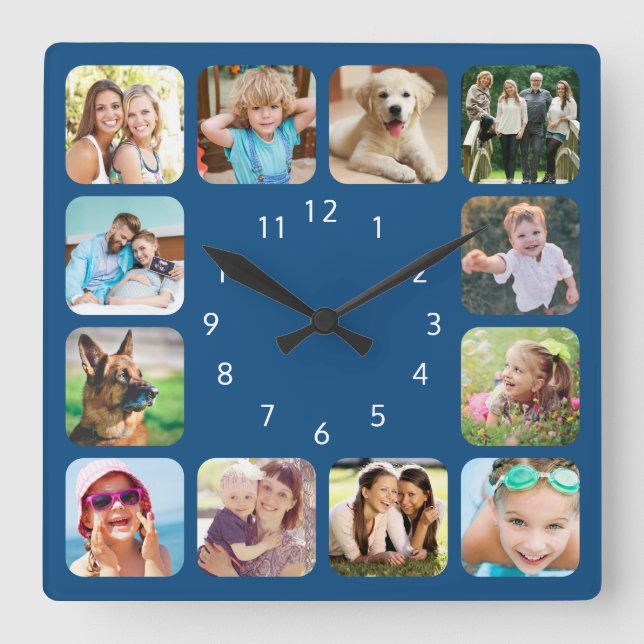 Horloge Carrée Photo moderne Personalized Blue Acrylic Wall Clock (Recto)