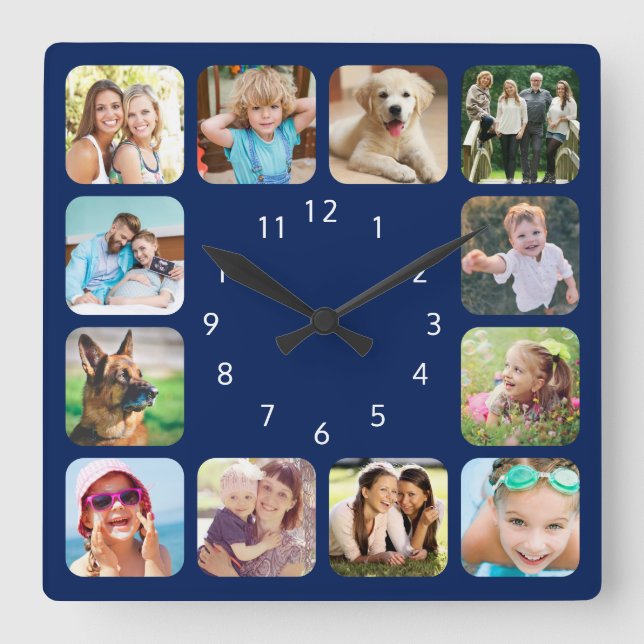 Horloge Carrée Photo moderne Personalized Navy Blue (Recto)