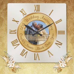 Horloge Carrée Photo Personalized 50th Wedding Anniversary Clocks