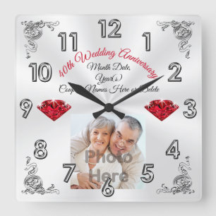 Horloge Carrée Photo Personnalisée 40 ans de mariage idées cadeau