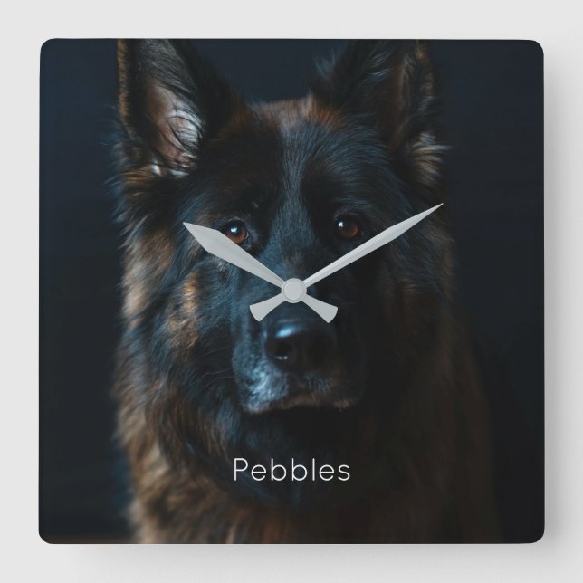 Horloge Carrée Photo personnalisée berger allemand (Recto)