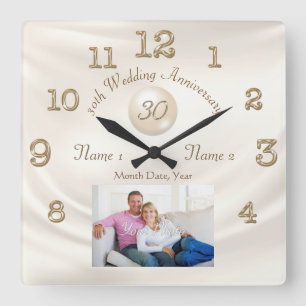Horloge Carrée Photo personnalisée, cadeau du 30e anniversaire, 