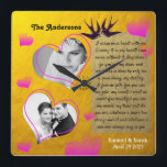 Horloge Carrée Photo personnalisée Collage Golden Wedding Clock<br><div class="desc">Wall Clock : Custom Wedding,  Anniversary,  la photo de Valentin Clock with unique golden vintage desing. Personnalize with your own favourite pictures and create beautiful to capture special moment of your life . Change any texts to your own,  including the poem.</div>