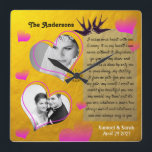 Horloge Carrée Photo personnalisée Collage Golden Wedding Clock<br><div class="desc">Wall Clock : Custom Wedding,  Anniversary,  la photo de Valentin Clock with unique golden vintage desing. Personnalize with your own favourite pictures and create beautiful to capture special moment of your life . Change any texts to your own,  including the poem.</div>