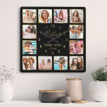 Horloge Carrée Photo personnelle de Collage Bête noire d'or<br><div class="desc">Make this trendy elegant black and gold photo collage wall clock unique with 12 of your favorite photos with your best friend(s). Donc le design est moderne avec le scries,  your names and the date you met.</div>