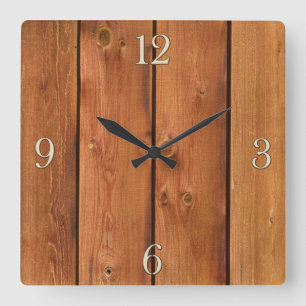 Horloge Carrée Photo Réaliste Rustic, Treated Wood Board