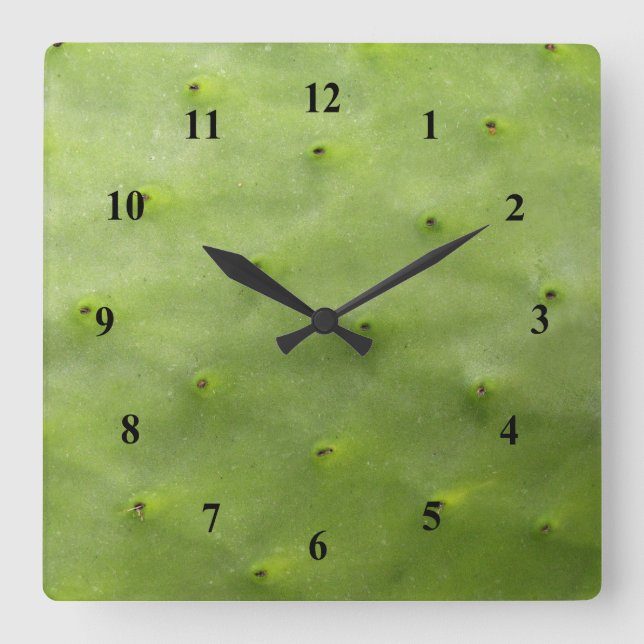 Horloge Carrée Photo verte tropicale botanique de cactus (Recto)