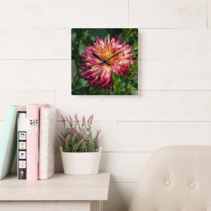 Horloge Carrée Photographie de Fleur d'Orange, Chrysanthème Canad