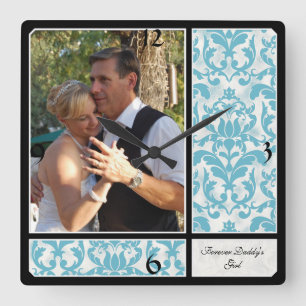 Horloge Carrée Photographie de mariage au motif damassé vintage â