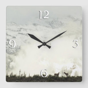 Horloge Carrée Photographie d'élans dans le parc national de Gran