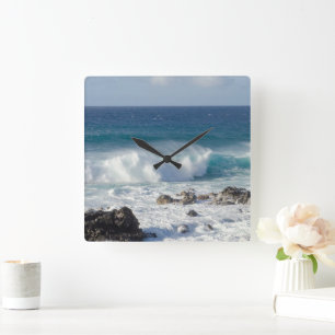 Horloge Carrée Photographie Paysage Bleu, Vagues À Maui