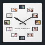 Horloge Carrée Photos de Create Custom<br><div class="desc">Personalize this clock with your own photographito make unique clock for self or memable gift for somebody you love. Fun vend idea for a birthday, wedding, anniversary, graduation, réunion ou Christmas. Donc, vous pouvez avoir un easily add your text Click on the "Customize It" button to resize or position your...</div>