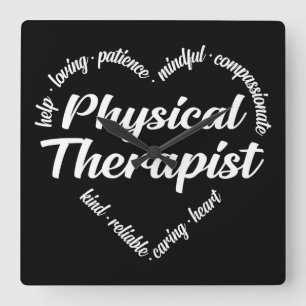 Horloge Carrée Physical Therapist Heart Word Cloud