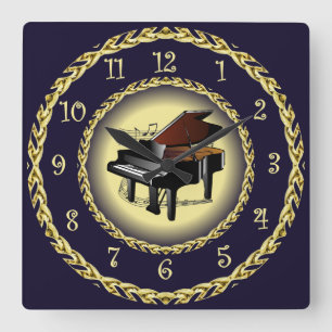 Horloge Carrée Piano ~ Scroll musical ~ Gold/Navy Blue ~ ~ ~ ~