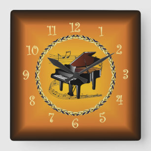 Horloge Carrée Piano Sur Rouleau Russet Orange Timepiece