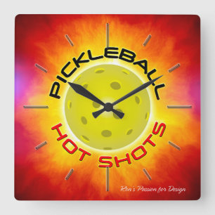 Horloge Carrée Pickleball Hot shots 1 Wall Clocks Options