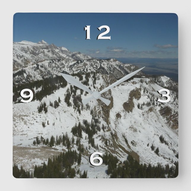 Horloge Carrée Pics neigeux des monts Grand Teton I Photographie (Recto)