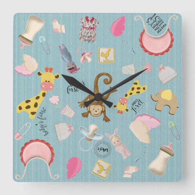 Horloge Carrée Pièce de bébé garçon Jouets animaux (Recto)