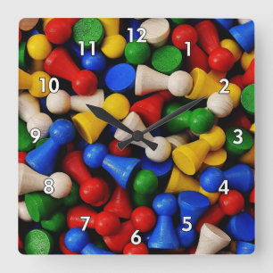 Horloge Carrée Pièce de jeu en bois cool et colorée