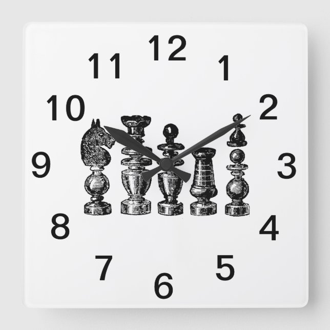 Horloge Carrée Pièces de jeu d'échecs Art vintage (Recto)