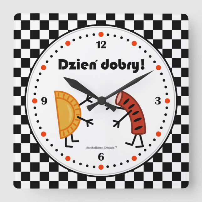 Horloge Carrée Pierogi et Kielbasa Dzien Dobry - nourritures (Recto)