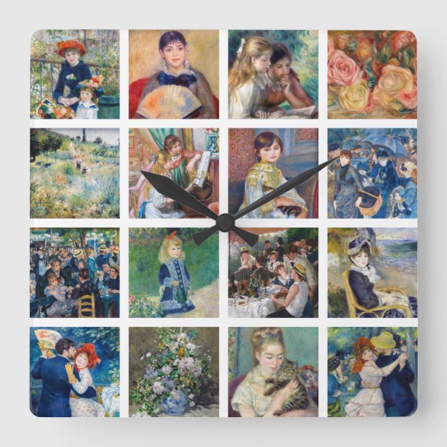 Horloge Carrée Pierre-Auguste Renoir - Collage de chefs-d'œuvre (Recto)