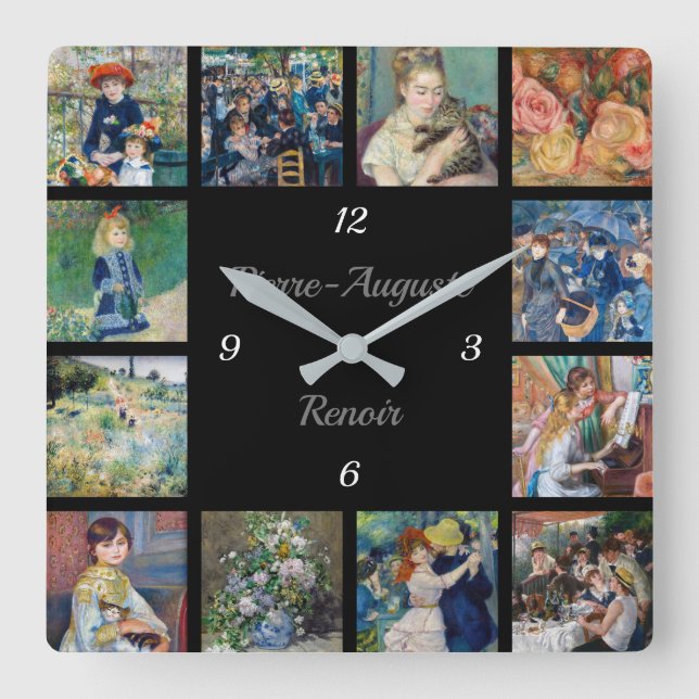 Horloge Carrée Pierre-Auguste Renoir - Collage de chefs-d'oeuvre (Recto)