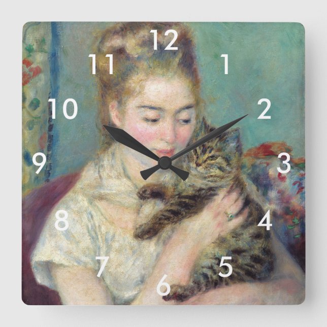 Horloge Carrée Pierre-Auguste Renoir - Femme avec chat (Recto)
