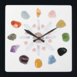 Horloge Carrée Pierre gemme en cristal d'énergie de Chakra de *~*<br><div class="desc">* Mur en cristal Clock* de vibraphone de pierre gemme d'énergie de Chakra Les gemmes et les cristaux inclus sont : Points clairs de quartz, quartz rose, grenat, calcite bleue, onyx noir, pyrite, Peridot, améthyste, agate de dentelle, citrin bleus, Carnelian, calcite orange et quartz de mandarine. C'est apaiser paisible carré...</div>