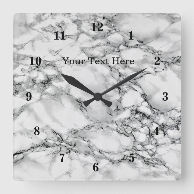 Horloge Carrée Pierre Marbre blanc tendance - Ajouter votre texte (Recto)