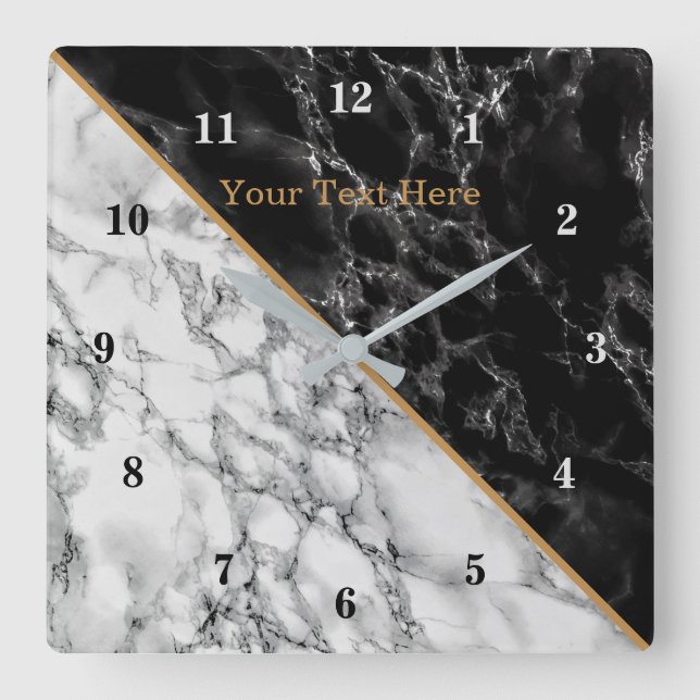 Horloge Carrée Pierre noire et Marbre blanc tendance - Ajouter vo (Recto)
