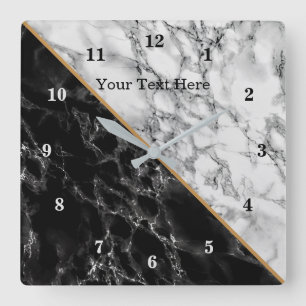 Horloge Carrée Pierre noire et Marbre blanc tendance - Ajouter vo