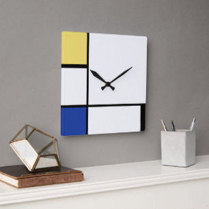 Horloge Carrée Piet Mondrian - Composition Abstrait géométrique