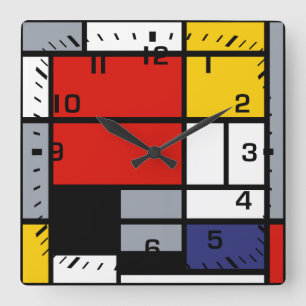 Horloge Carrée Piet Mondrian, composition avec le grand avion