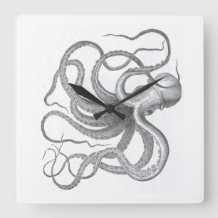Horloge Carrée Pieuvre vapeur marine dessin Vintage kraken