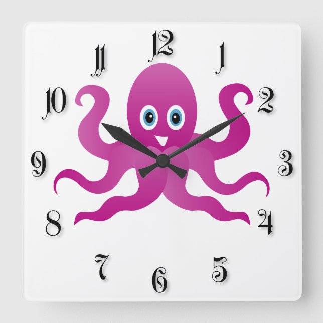Horloge Carrée Pieuvre violette amusante (Recto)
