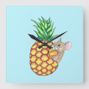 Horloge Carrée Pika à l'ananas prend un Chomp Aqua