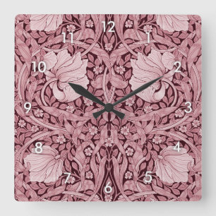 Horloge Carrée Pimpernel Maroon, William Morris