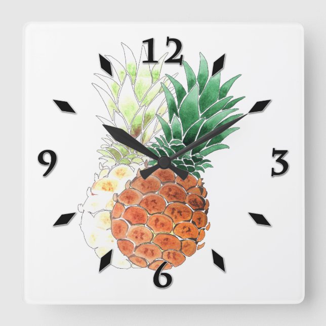 Horloge Carrée Pineapple, watercolor . large clock (Recto)