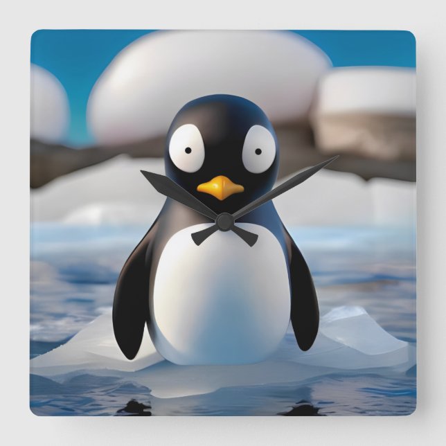 Horloge Carrée Pingouin (Recto)